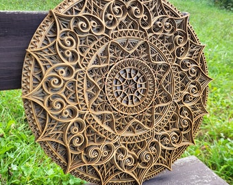 Arte de PARED MANDALA DE MADERA, Decoración grande del hogar de madera, Regalo espiritual, Acento de decoración boho