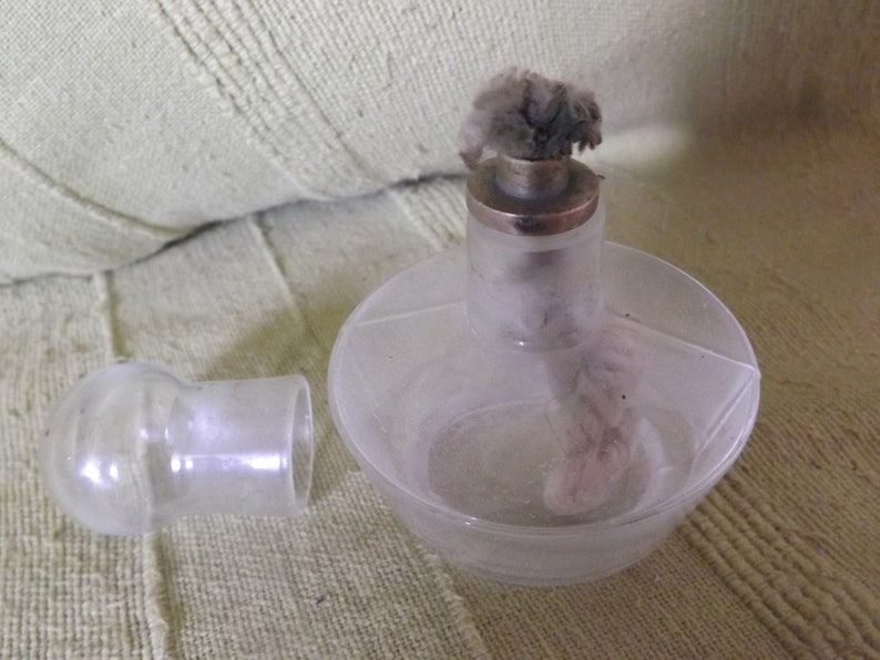 RARE vintage KEROSENE oil LAMP small-glass-with lid