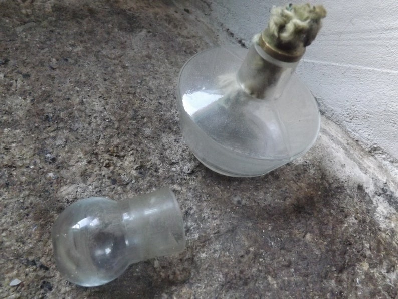 RARE vintage KEROSENE oil LAMP small-glass-with lid