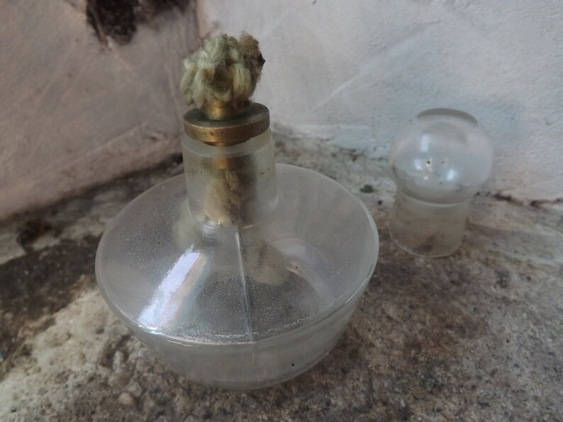 RARE vintage KEROSENE oil LAMP small-glass-with lid