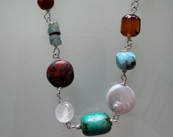 Sterling Silver Gemstone Necklace: Handmade One-of-a-Kind Beaded Chain