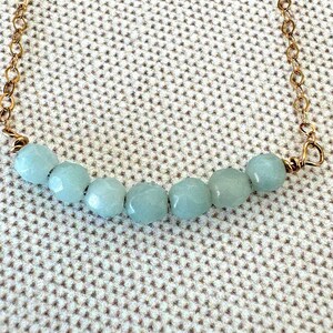 Necklace caribbean blue color larimar gemstone centered on dainty gold filled chain 17” - #45