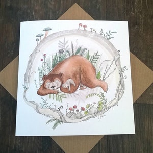 Ursos adormecidos / Papai urso, Bebê urso / Cartão em branco de ursos