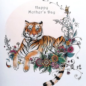 Carte de fête des mères tigre / Bonne fête des mères / Meilleure maman / Illustration florale de tigre / Cadeau pour maman / Fête des mères / Maman cool