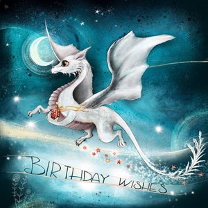 Carte d'anniversaire dragon / Souhaits de dragon / Carte de créature magique / Carte alternative / Bête mythique / Art fantastique