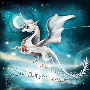 Birthday Dragon Card / Dragon Wishes / Magical Creature Card / Alternative Card / Mythical Beast /Fantasy Art