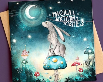 Moongazing Hare Birthday Card | Magical Forest Wishes