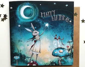 Moon Child Birthday Card / Star Catcher Card / Magical Birthday / Toadstools and Stars / Halloween Birthday