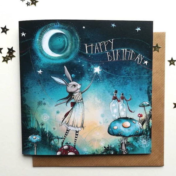 Moon Child Birthday Card / Star Catcher Card / Magical Birthday / Toadstools and Stars / Halloween Birthday