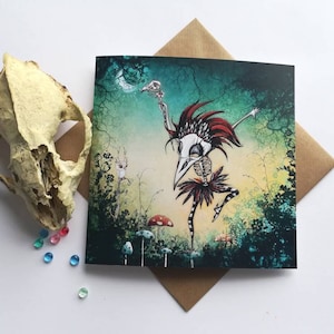 Magie et clair de lune, carte crâne / carte Halloween / carte forêt au clair de lune / danseuse masquée
