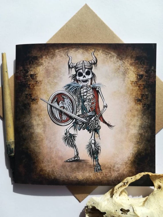Skeleton Viking Fathers Day Card: Alternative Halloween Notecard