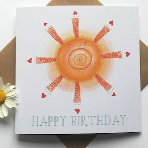 Biglietto di buon compleanno Sunshine // Illustrazione del sole felice // Invia un po' di sole // Compleanno Sole sorridente