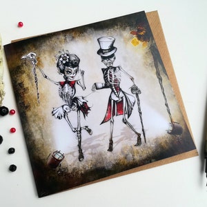 Skeleton Card / Valentines Day Card / Dancing Skeletons / Anniversary Card /Till Death us do Part / Halloween Birthday