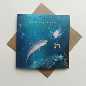 Carte d’anniversaire fille et Vaquita// Souhaits d’anniversaire sous-marins // Carte d’anniversaire illustration océan