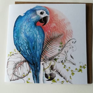 Carte Spix Macaw//carte de voeux//carte perroquet//carte d'anniversaire illustrée//carte d'art oiseau
