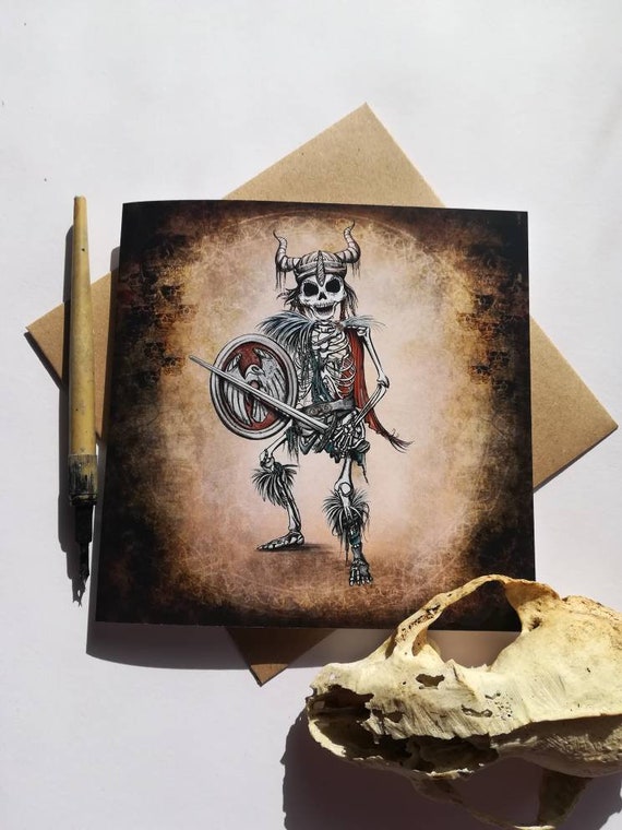 Skeleton Viking Fathers Day Card: Alternative Halloween Notecard