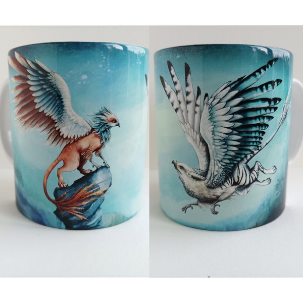 Gryphons Mug / Fantasy Illustration / Quirky Illustrated Mug / Mythical Creatures Mug