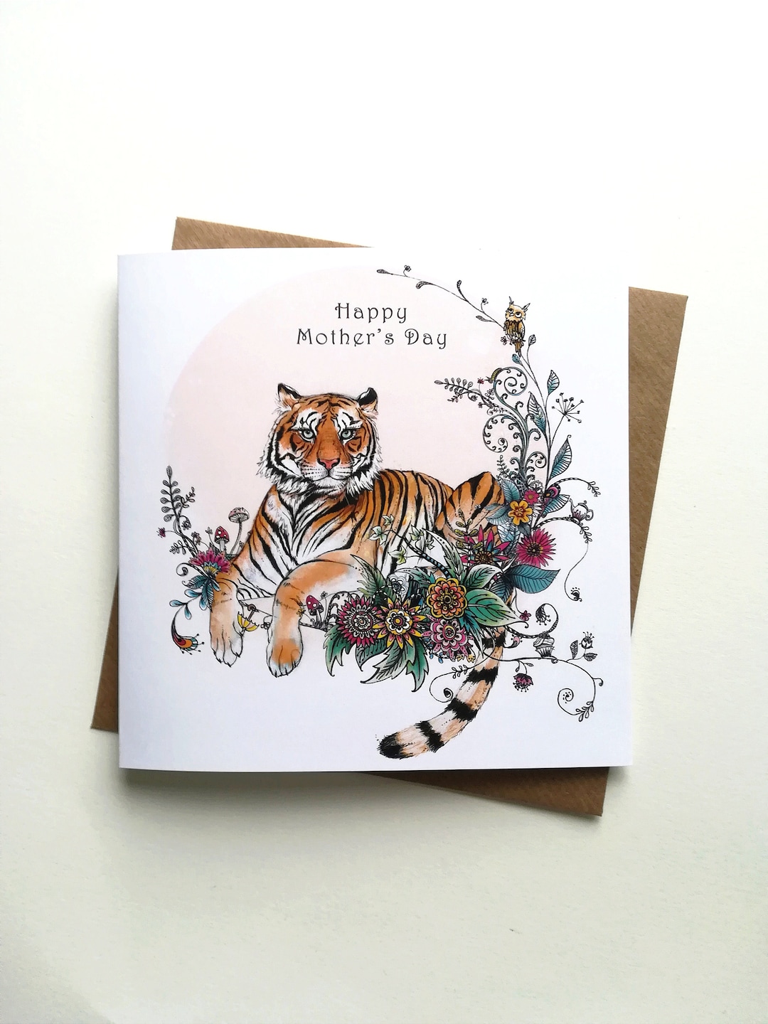 Tiger Mothers Day Card / Happy Mothers Day / Best Mum / Floral Tiger ...