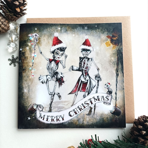 Skeletons Christmas Card / Festive Skeletons Cards / Alternative Christmas Card / Goth Christmas  / Merry Scary Christmas