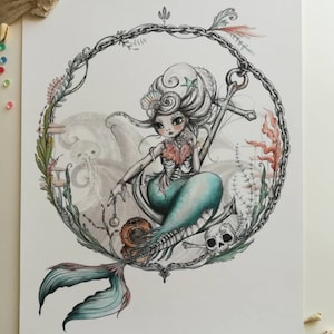 Mermaid Giclee Print: Siren of the Seas Illustration, Vintage Mermaid Art
