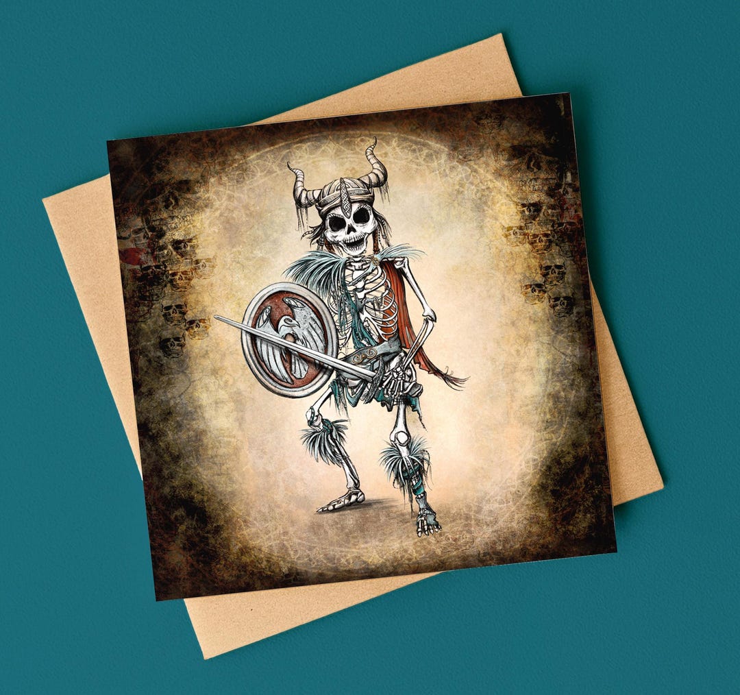 Skeleton Viking Fathers Day Card: Alternative Halloween Notecard