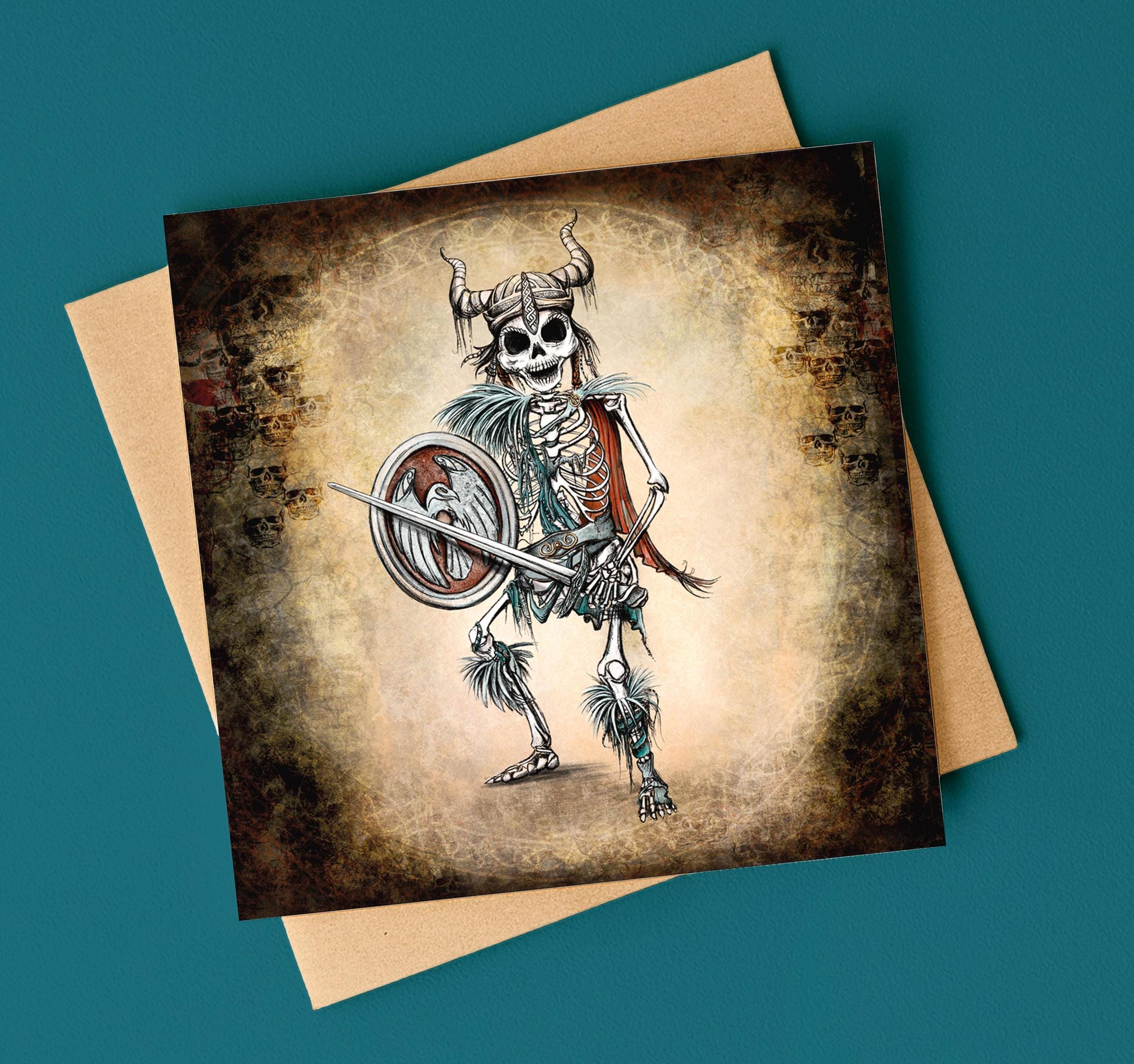 Skeleton Viking Fathers Day Card: Alternative Halloween Notecard