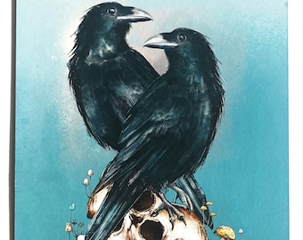 Ravens Giclee Print / Ravens and Skulls Art Print