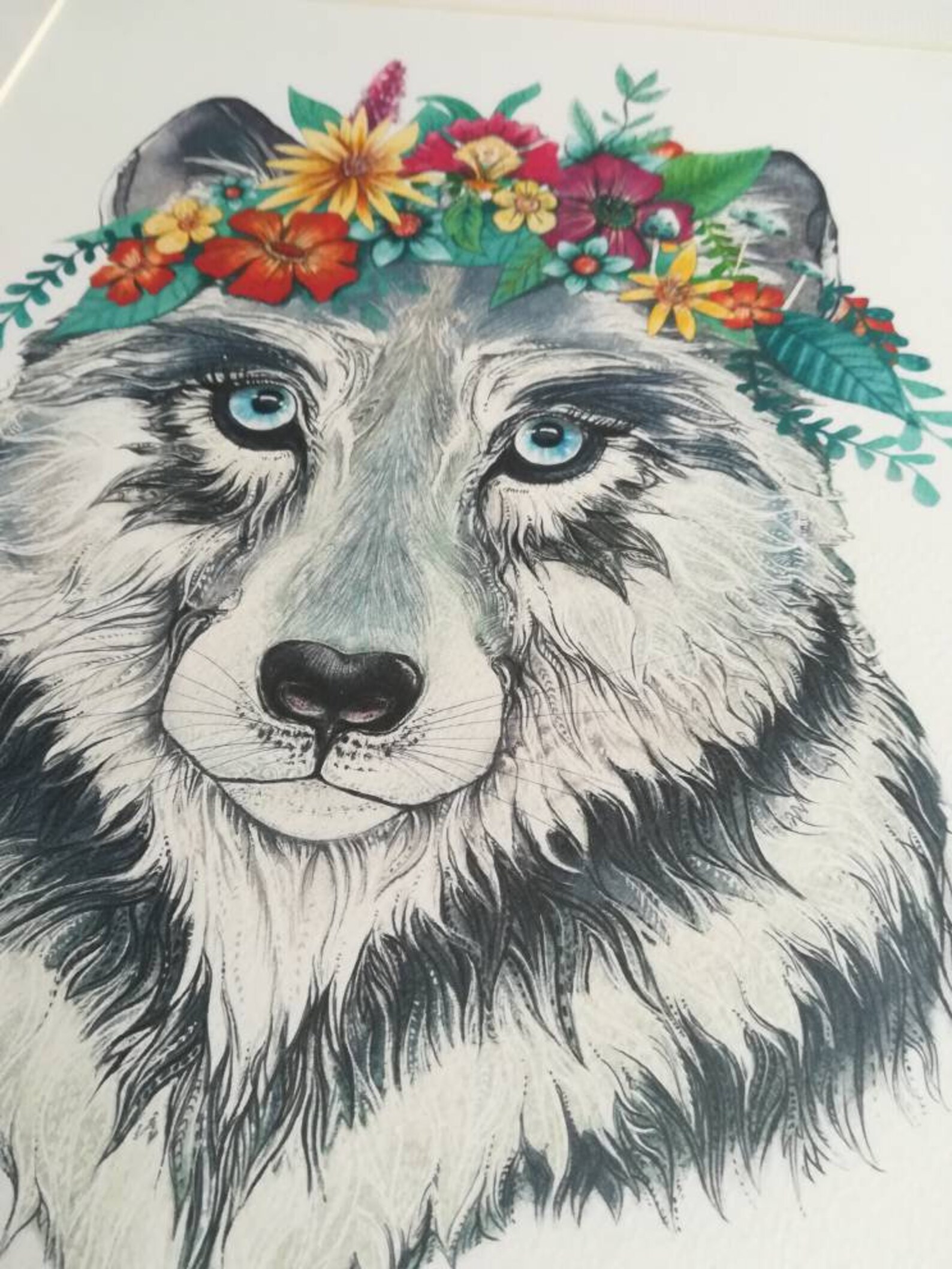 Wolf illustration  flower crown wolf art print  mama wolf   etsy Wolf illustration  flower crown wolf art print  mama wolf   etsy