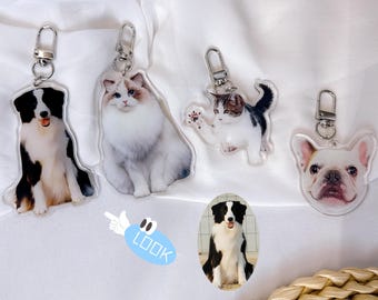 Custom Pet Portrait Keychain: Personalized Acrylic Dog Cat Photo