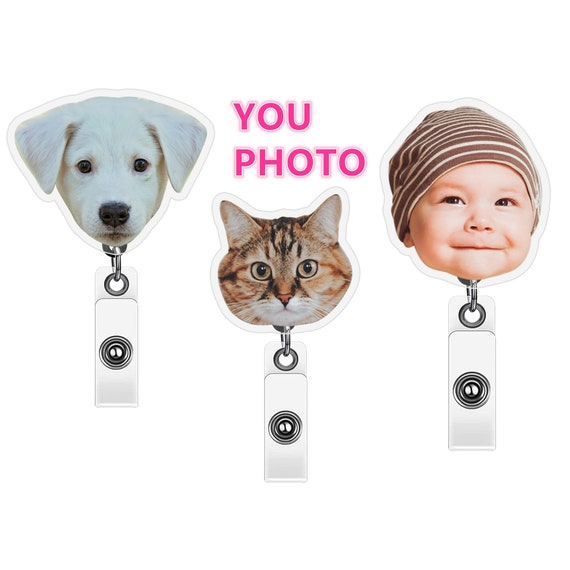 Personalized Retractable ID Badge Holder Pet Cat Dog Photo , Custom Badge  Reel Your Photo for Office Worker, Nurse, Doctor, Teacher, Student 