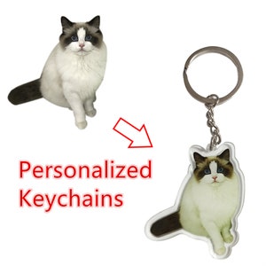 Custom Printed Any Photo Dog Cat Pet Keychains - Custom Acrylic Keychain - Custom Logo Keychain  - Full Color Logo Printing on Keychains