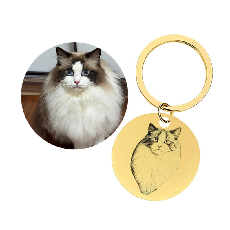 Custom Engraved Pet Portrait Keychain Dog Photo Keyring Personalized
