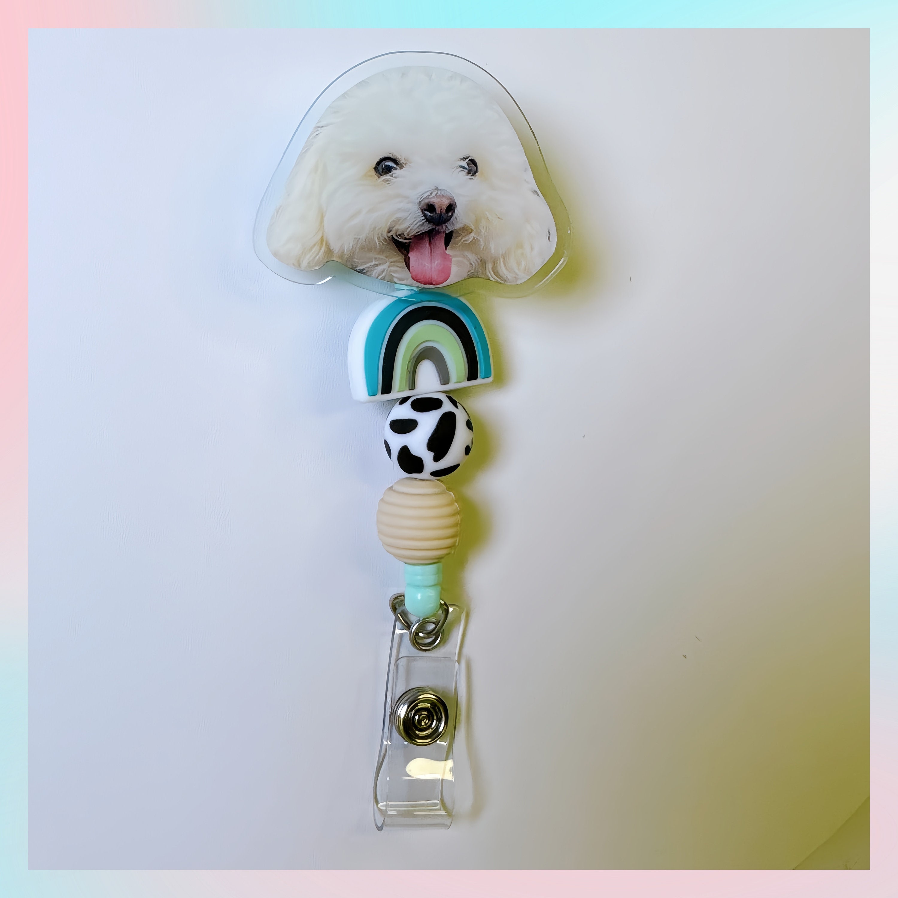 Custom Pet Badge Reel, Personalized Dog Or Cat Face Baby Face Photo Keychain, Nurse ID Holder, Name Badge Clip, Nurse Life For Doctor