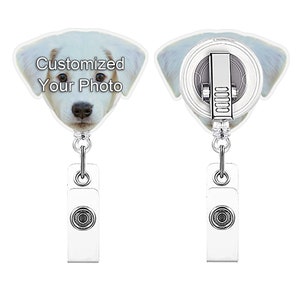 Personalized Retractable ID Badge Holder Dog Pet Photo Custom Badge Reel Your Photo for Office Worker, Nurse, Doctor, Teacher, Student