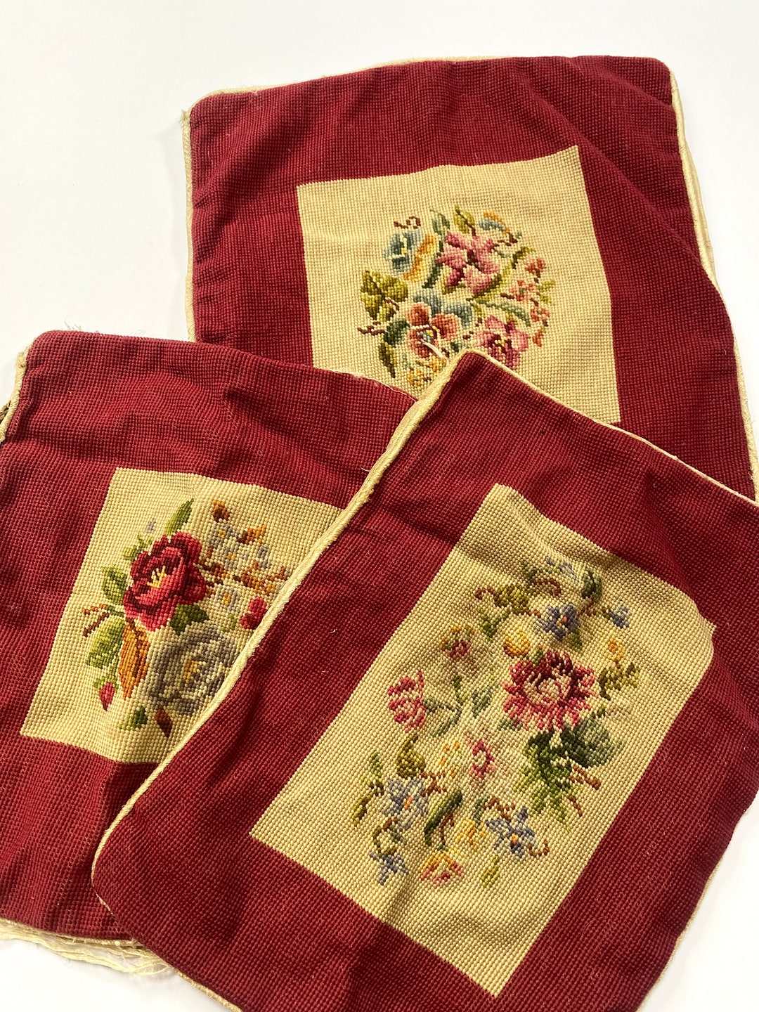 Antique Victorian Needlepoint Tapestry Cushion Covers Etsy