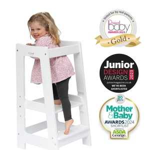 Stepup Baby Montessori Toddler Tower | Kitchen Wood Step Stool for Kids | Adjustable Height with Safety Rail for 18 Month - 5 Years