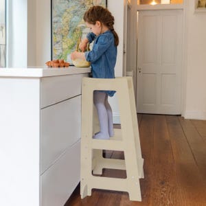 Stepup Baby Toddler Tower with Adjustable Step Montessori Toddler Step Stool for Kitchen & Bathroom Standing Tower with Safety Rails Natural