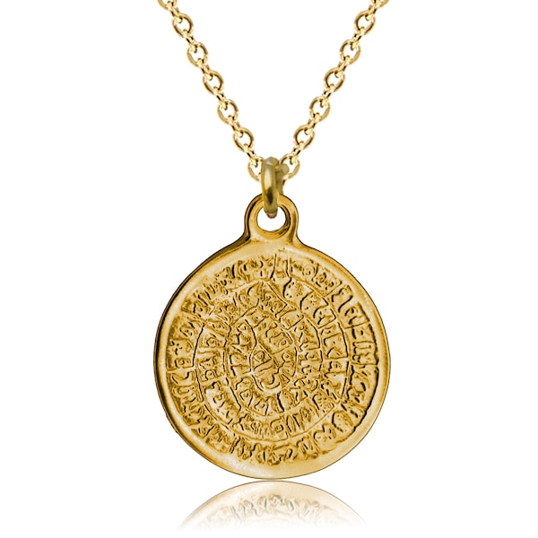 Necklace for Men, Gold Phaistos Necklace, Greek Coin Necklace , Ethnic Jewelry, Greece Gold Coin Medallion, Phaistos Disc Necklace