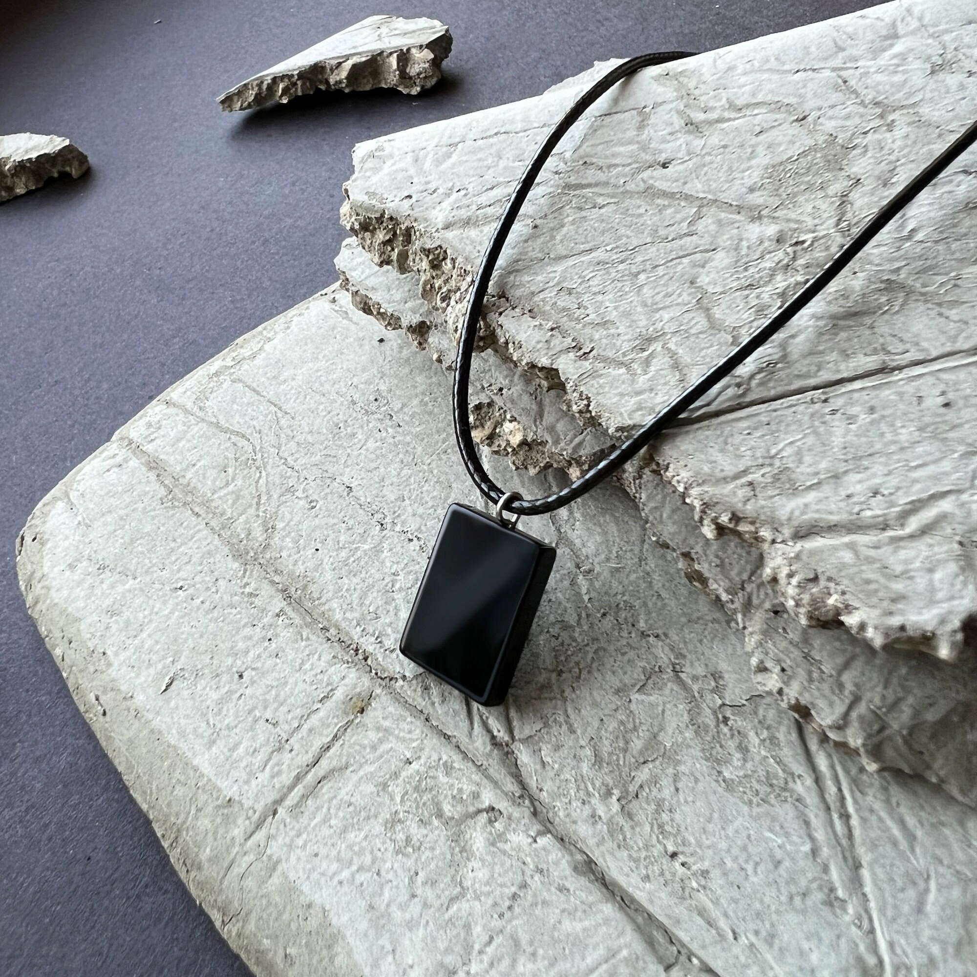 Handmade Black Oxyn Gemstone Bar Pendant Necklace - Minimalist