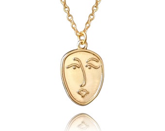 Gold Face Necklace for Women, Minimalist Designer , Bridesmaid Gift
