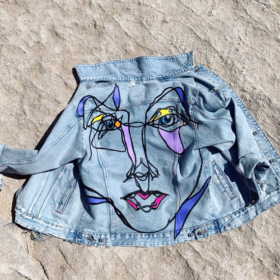 painted denim jacket etsy