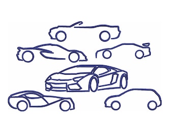 Car Outlines Machine Embroidery Designs Pack | Auto Vehicle Silhouette Classic Muscle Sports Car Designs | Pes Dst Exp | Download