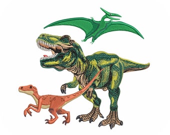 Dinosaur Machine Embroidery Designs Pack | T-Rex Raptor Prehistoric Designs | Pes Dst Exp Files | Instant Digital Download