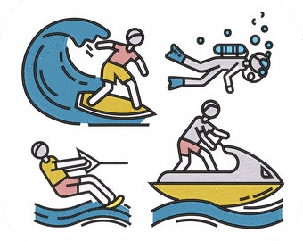 Water Sports Machine Embroidery Designs Pack | Sailing Fishing Canoe Snorkel Scuba Designs | Pes Dst Exp Files | Instant Download