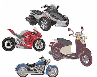 Motorcycles Machine Embroidery Designs Pack | Harley Biker Chopper Cruiser Motorcycle Designs | Pes Dst Exp | Digital Download