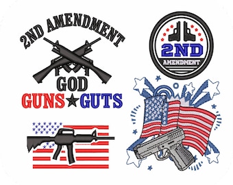 2nd Amendment Machine Embroidery Designs Pack | Gun Rifle Pistol Firearm Patriotic Designs | Pes Dst Exp Files | Digital Download