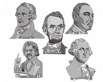 American Leaders Embroidery Designs Pack | Presidents Washington Lincoln Historical Figures Designs | Pes Dst Exp Files | Digital Download