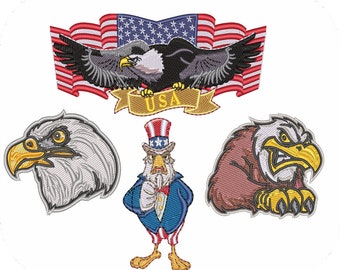 Eagle Machine Embroidery Designs Pack | American Bald Eagle Patriotic Wings Flying Eagles Designs | Pes Dst Exp | Digital Download