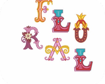 Floral Font Machine Embroidery Design | Flower Alphabet Monogram Letters Color Set | Pes Dst Exp Files | Instant Download