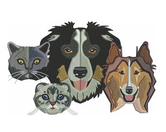 Dogs Cats Machine Embroidery Designs Pack | Puppy Kitten Pet Breeds Paw Prints Animal Designs | Pes Dst Exp | Download